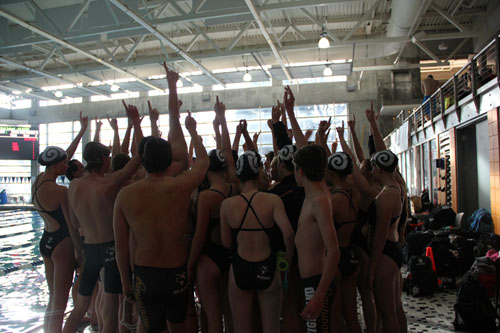 Highland swimming meets for team cheer before racing
