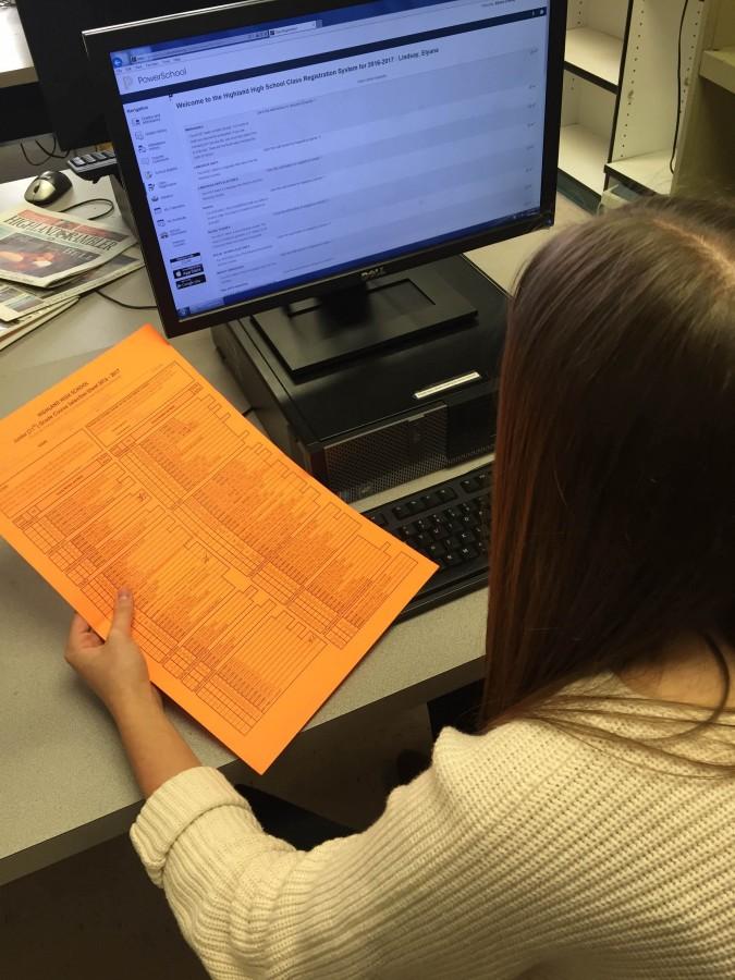 Highland student registers for next years classes. 