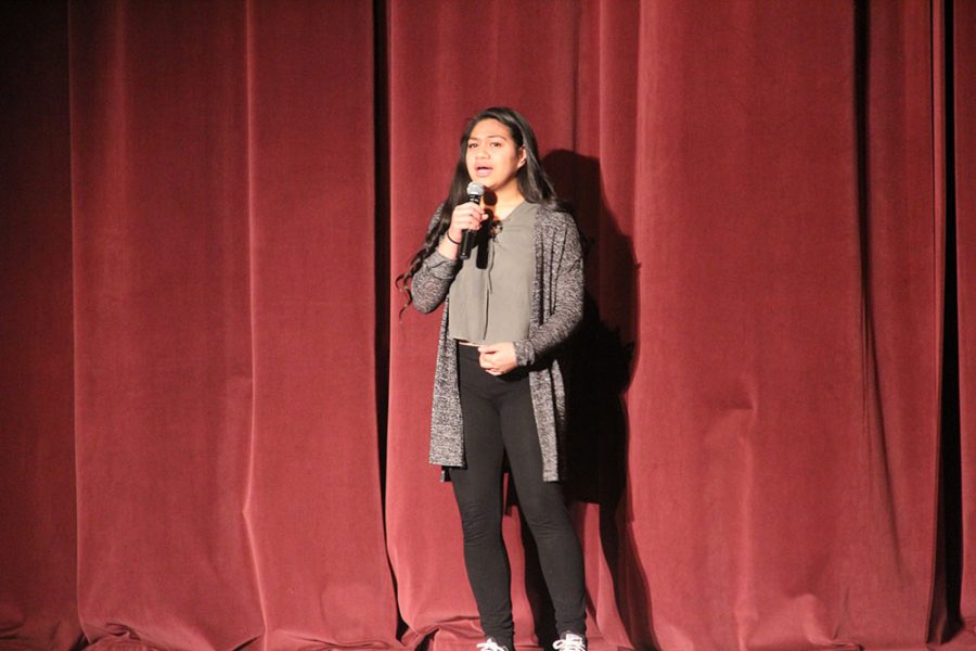 Liliena Pupua sings during Highlands talent show assembly.