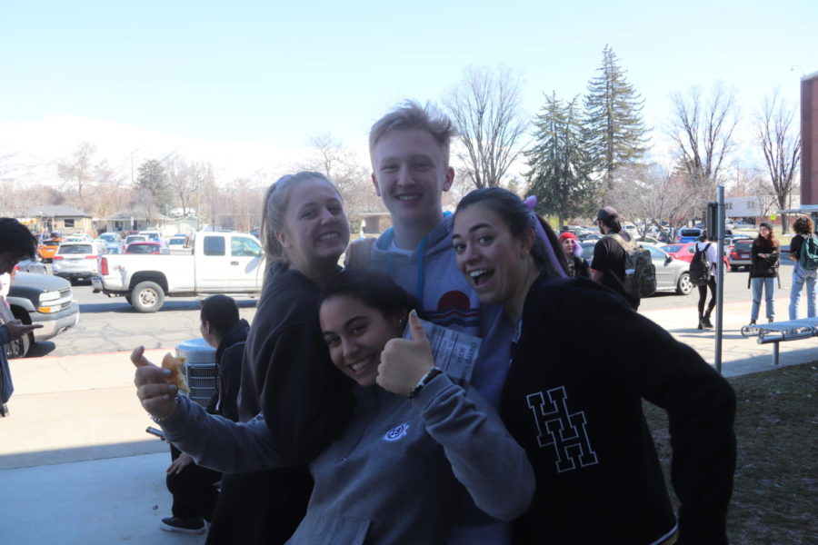 2019-2020 SBO President Nick Handy (center) poses with current SBO officers after the announcement of the 2019-2020 election results.