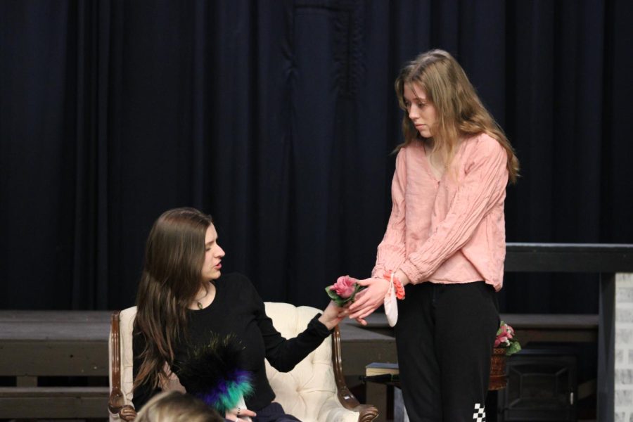 Annie Pasmann (left) and Aviana Cova (right) during Little Women rehearsals.