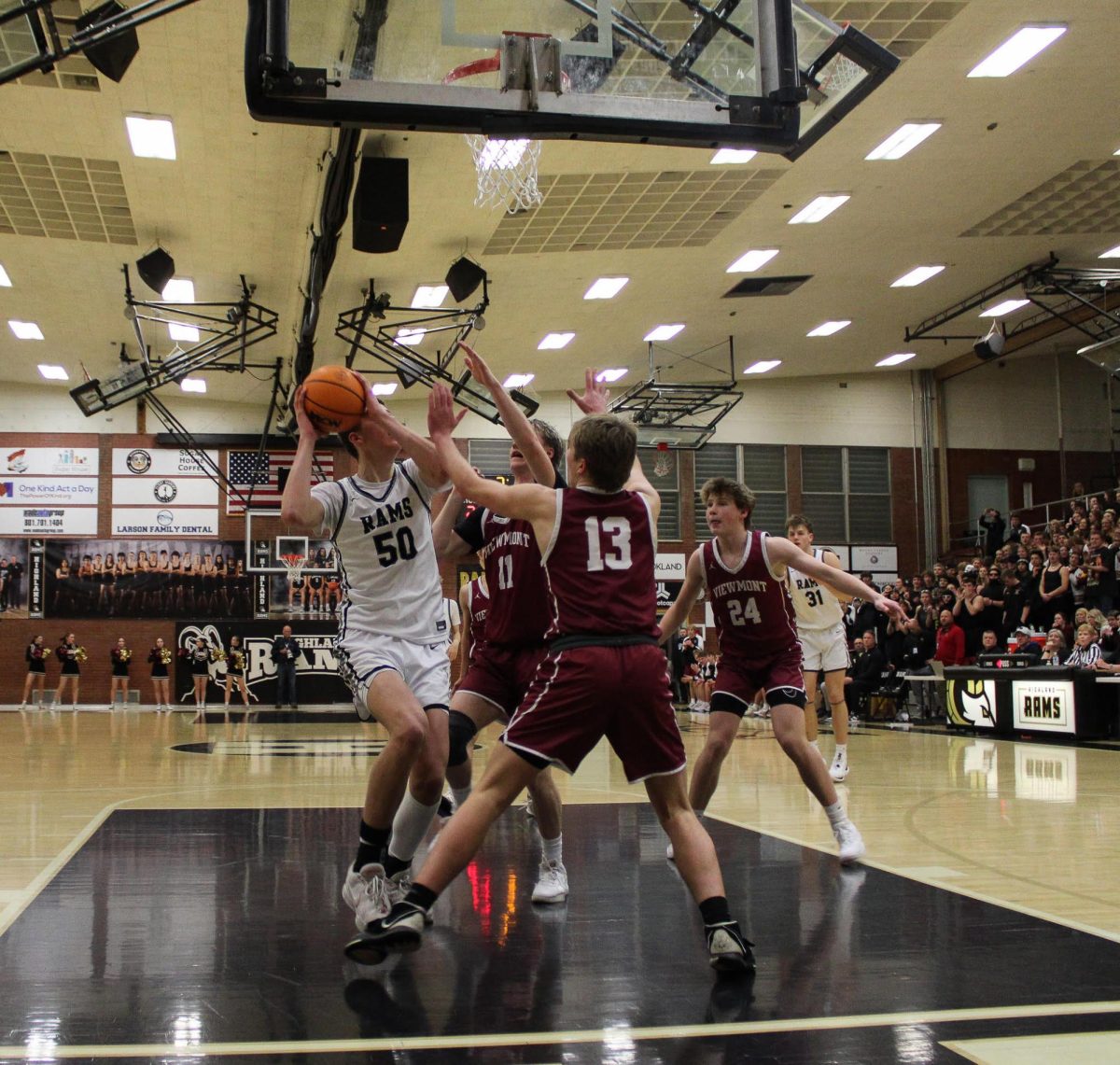 George Mcconkie drives the basket at the first playoff game on February 21 