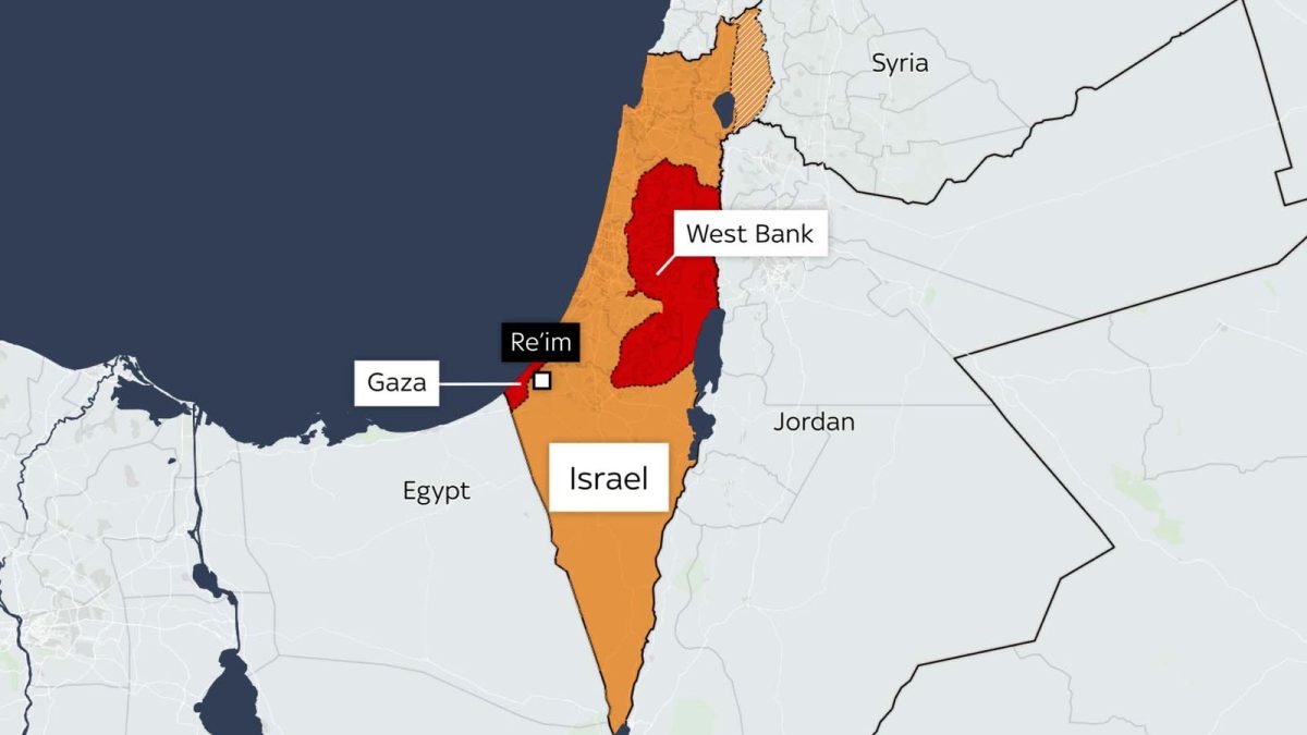 A map of the Israel-Hamas conflict region