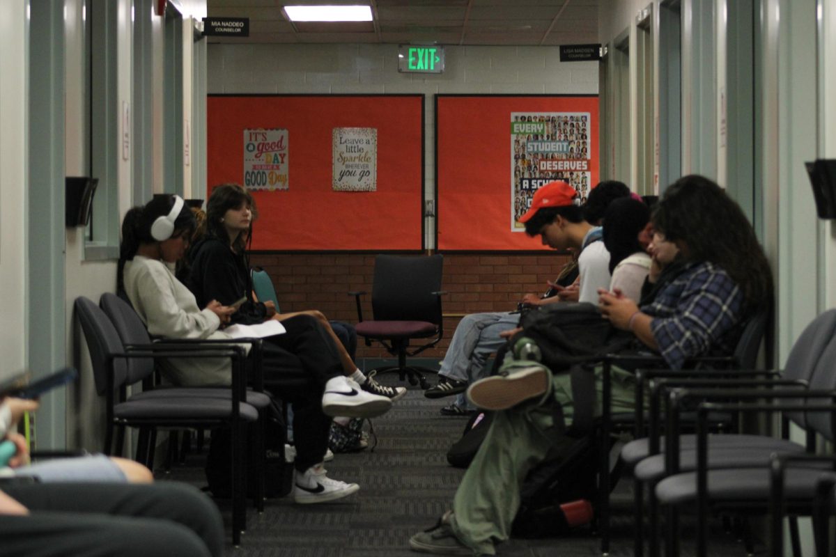 Students wait outside the counseling center in hopes of changing their schedule. 